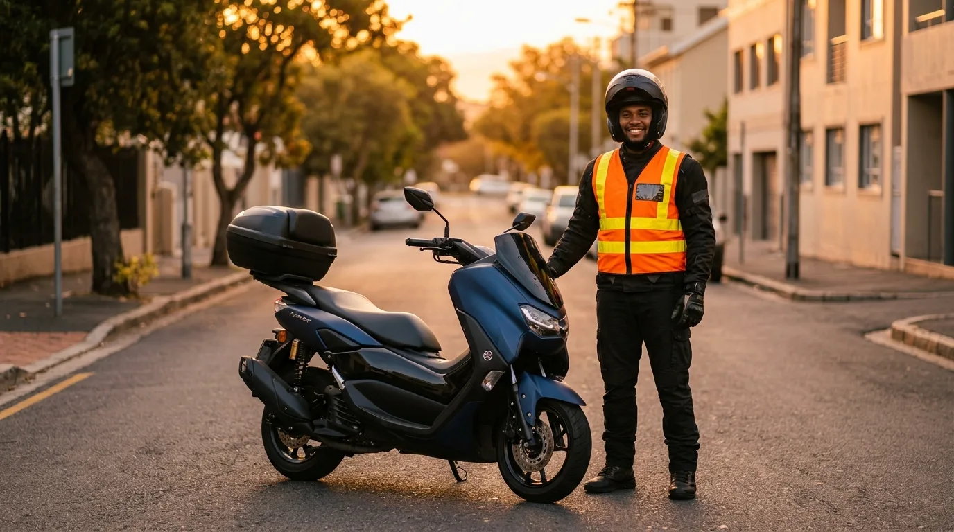 Moto-taxi professionnelle prête pour une course en ville