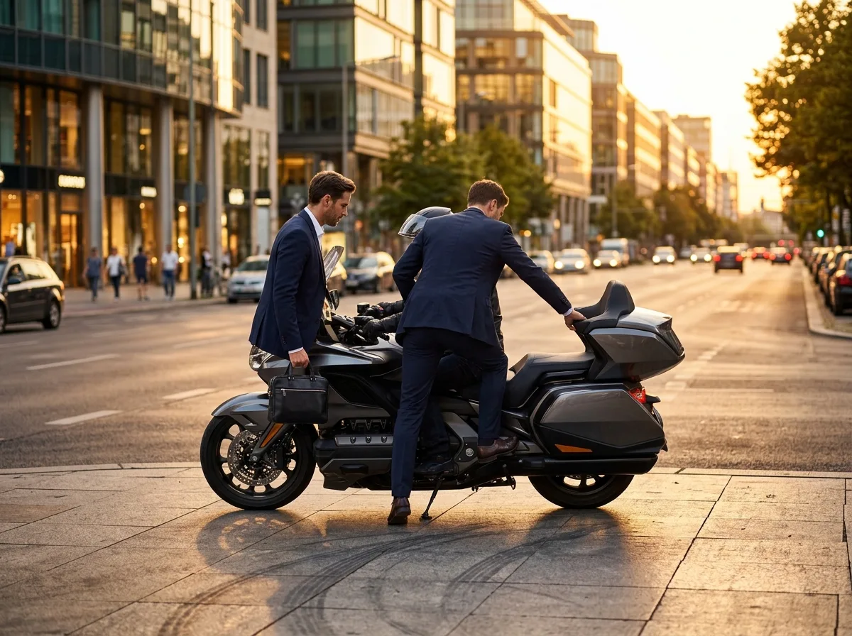 Client pressé montant à l'arrière d'une moto-taxi